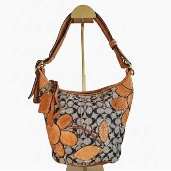 Coach Handbags - COACH 2007 BLEECKER DENIM C FLORAL DUFFLE VACHETTA LEATHER FLOWER BAG 11781 Rare